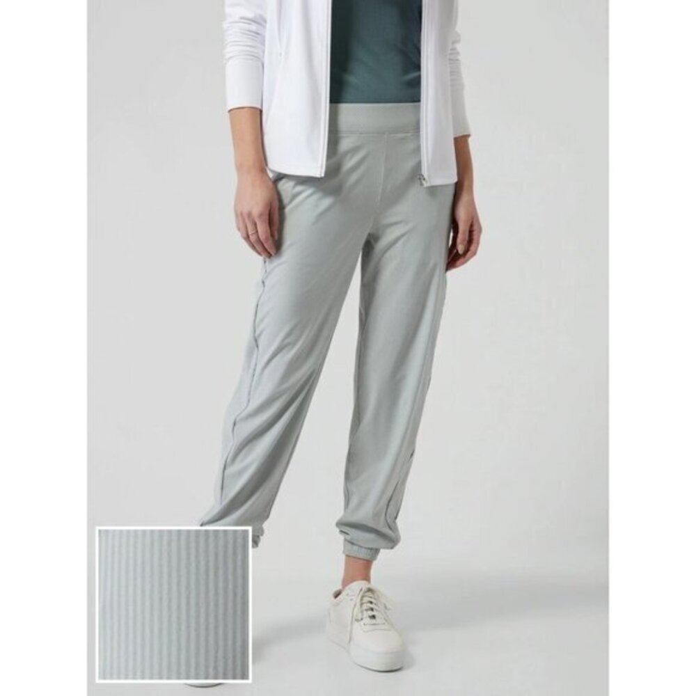 Athleta Brooklyn Textured Jogger in City Stripe Coast Pale Sage Grey 6 Petite
